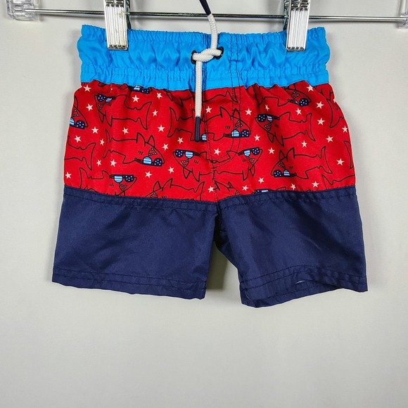 Cat & Jack Other - Cat & Jack Boys Shark‎ Swim Trunks Red White Blue Mesh Lining 12M
